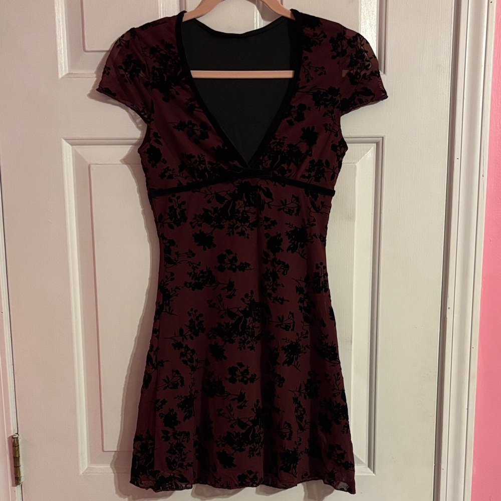 Amazon Burgundy and Black Floral Mini Dress
